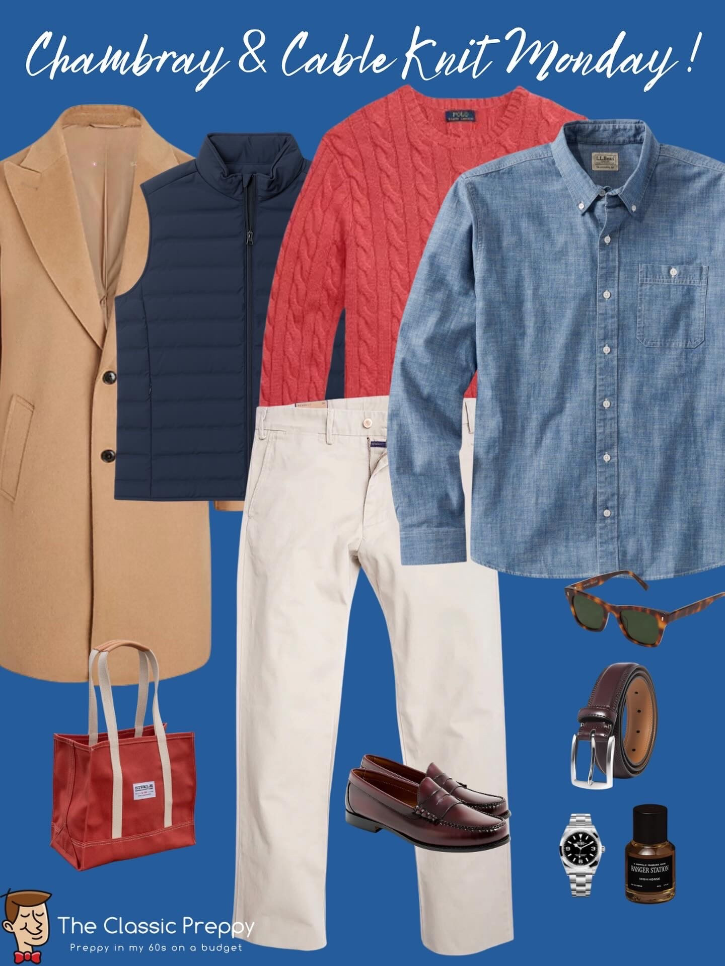 Chambray & Cable Knit Monday 🧶

Cold-weather layering done right — a chambray shirt, nautical red cable knit, and PennBilt stone khakis make the base, then top it off with a navy puffer and camel coat for a warm, classic look.

🧥 Coat: Camel Topcoat by @oldnavy
🧩 Vest: Navy Puffer @32degreesofficial 
👕 Shirt: Chambray by @llbean
🧶 Sweater: Nautical Red Cable Knit by @poloralphlauren
👖 Pants: @pennbilt 
👞 Shoes: @ghbass 
👜 Tote: @steelecanvas 
🕶 Sunglasses: @warbyparker
🥋 Belt: Fabio Valenti
🌤 Fragrance: @rangerstation.co 



#PreppyStyle #ClassicMenswear #IvyStyle #PreppyOnABudget #ShopYourCloset

#LTKOver40 #LTKMens #LTKStyleTip