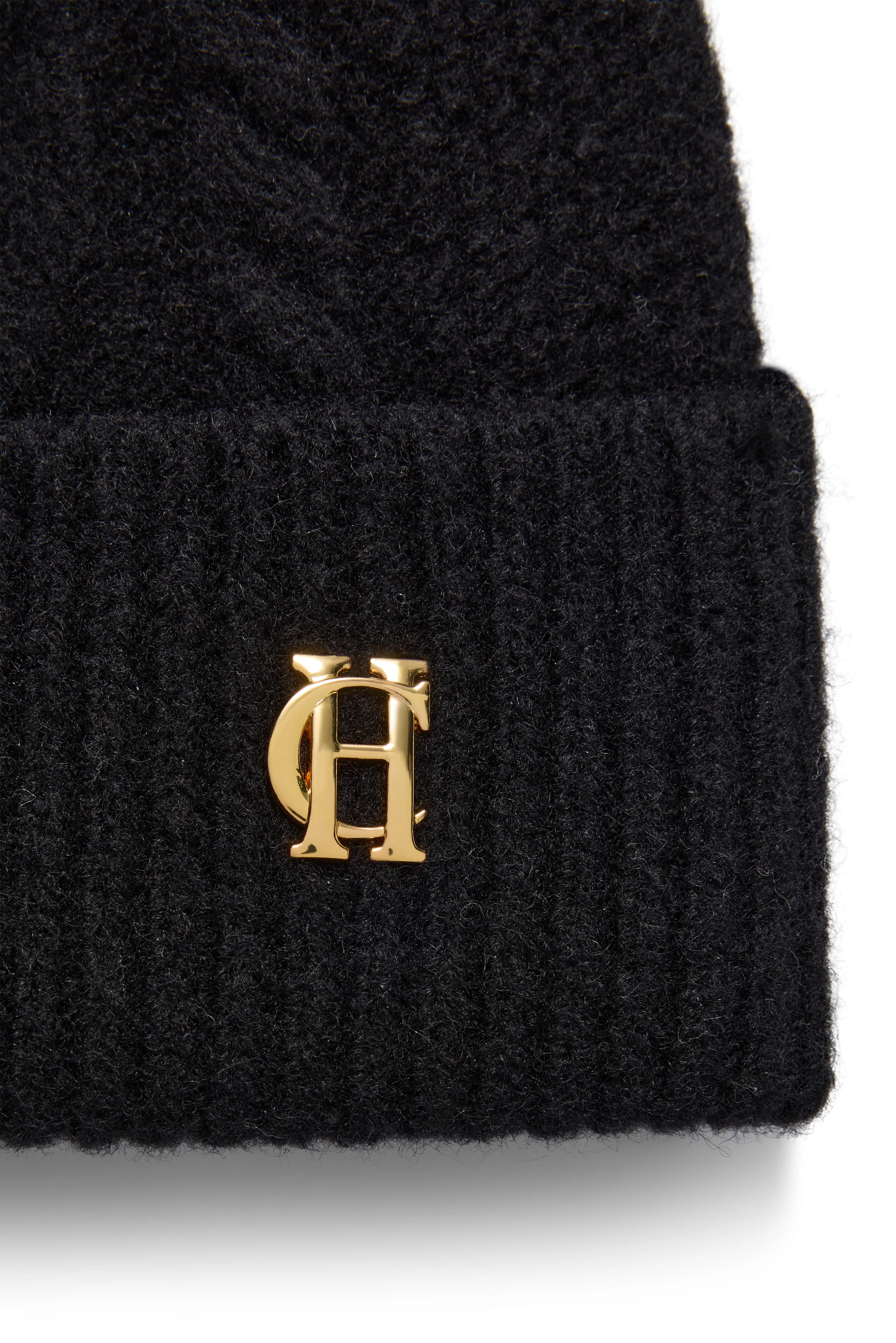 Sloane Cable Bobble Hat (Black) | Holland Cooper