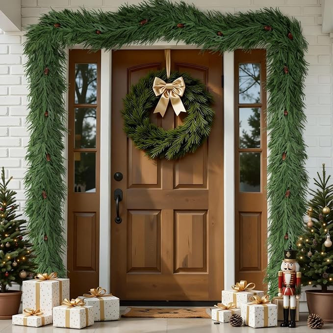 SHareconn 8.9 Ft Christmas Norfolk Pine Garlands for Mantle Realistic,Real Touch Artificial Green... | Amazon (US)