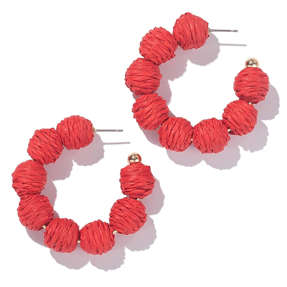 Raffia Hoop Boho Earrings - Cute Rattan Handmade Colorful Earrings for Women - Unique Summer Jewe... | Amazon (US)