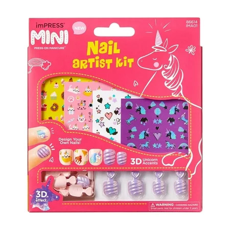KISS imPRESS Press on Nails Nail Artist Kit Pink Kids Squoval 26 Count | Walmart (US)