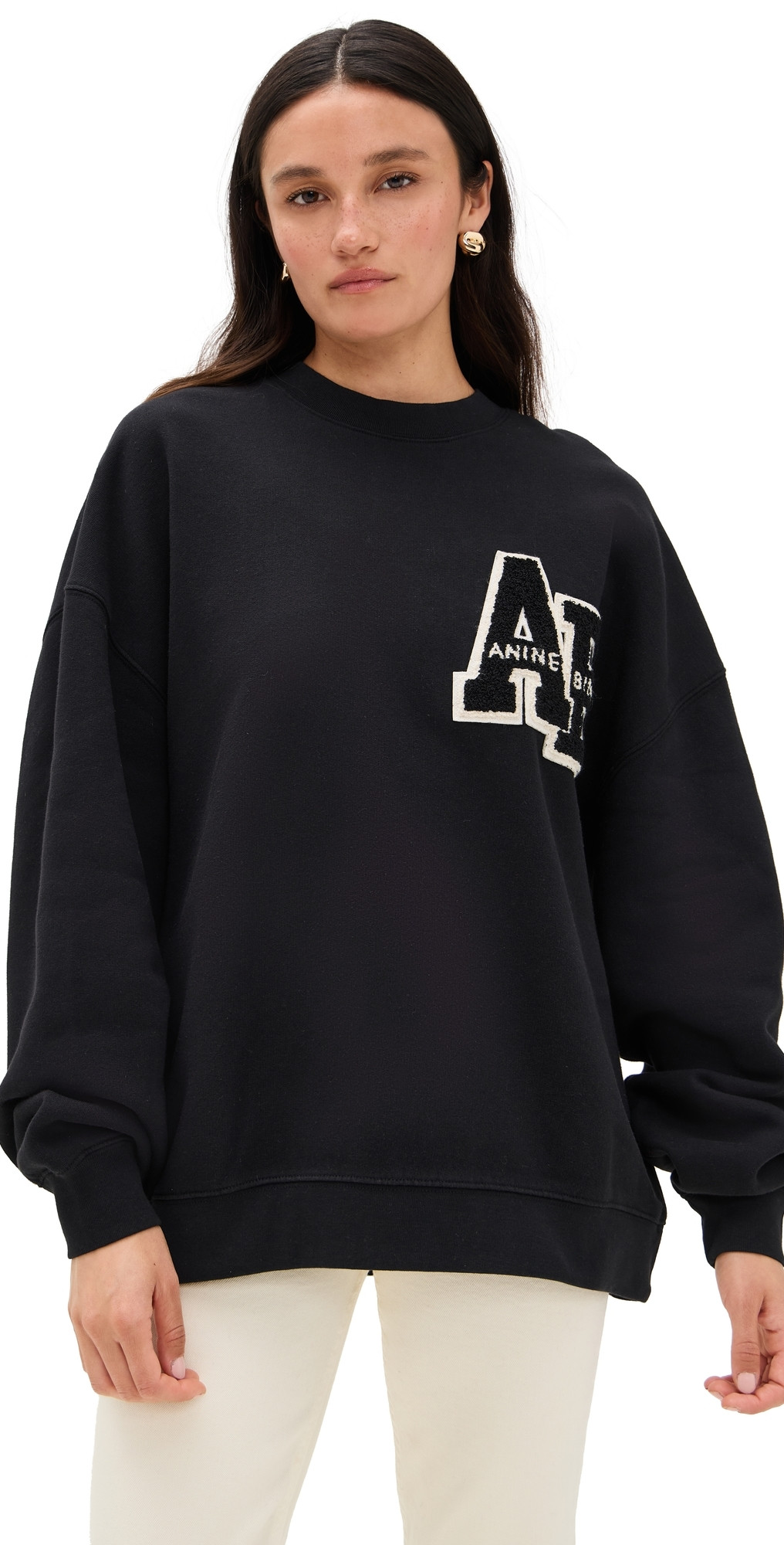 ANINE BING Miles Oversized Letterman Sweatshirt Black S | Shopbop