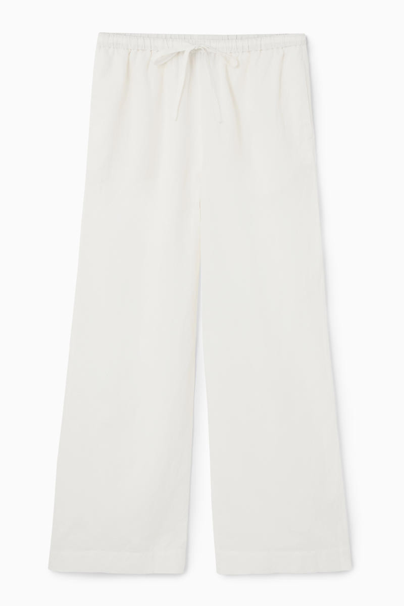 COS Women's Wideleg Linen Drawstring Pants in White | Linen/Cotton | Size: 6 | COS (AU)