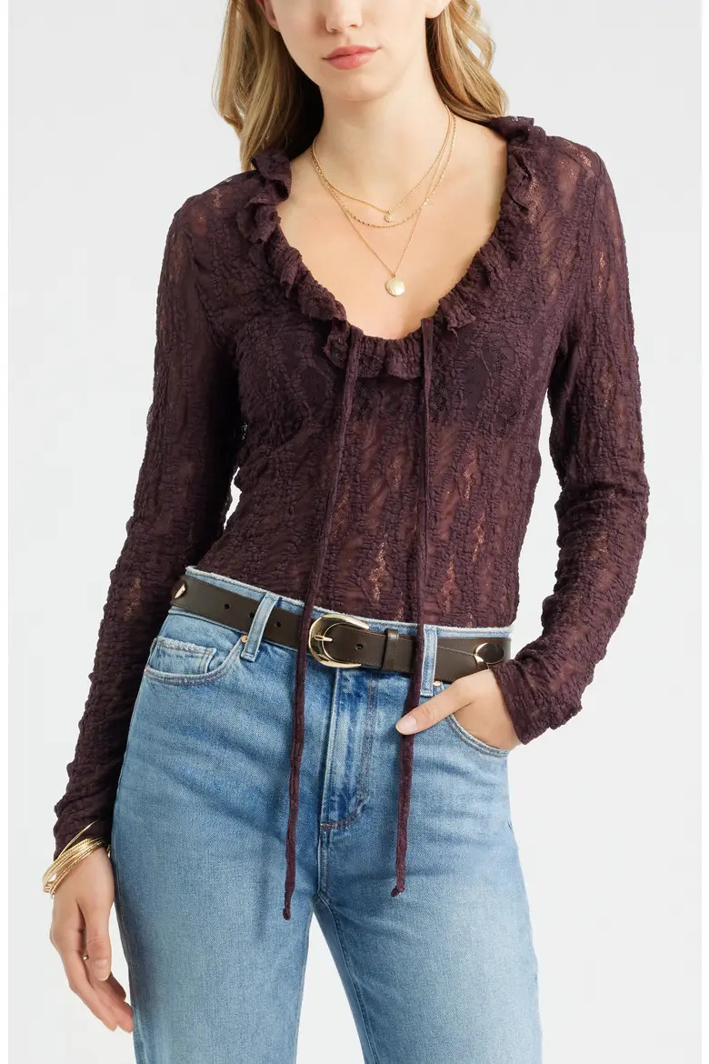 Ruffle Tie Neck Lace Top (Women) | Nordstrom | Nordstrom