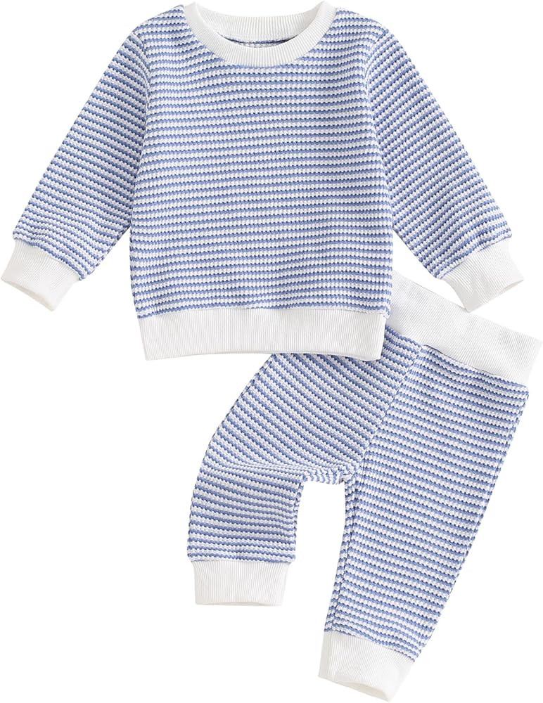 Gueuusu Fall Winter Toddler Baby Boy Outfit Waffle Knit Long Sleeve Sweatshirt Pullover Tops and ... | Amazon (US)
