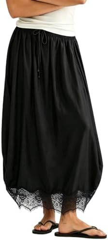 Tanming Women's Drawstring High Waist Lace Hem Midi Skirt | Amazon (US)