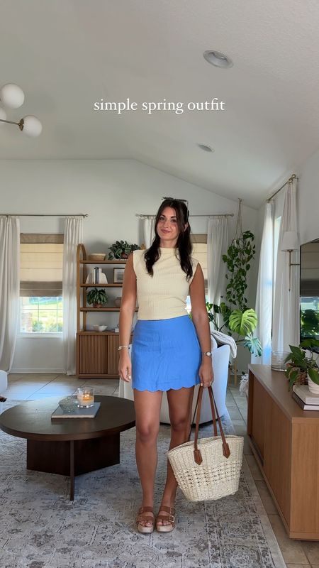 Blue & yellow spring outfit 
Wearing small skirt & xs tank 
exact linked + alternate options! If sold out, restocks often! 

#LTKstyletip #LTKSeasonal #LTKVideo