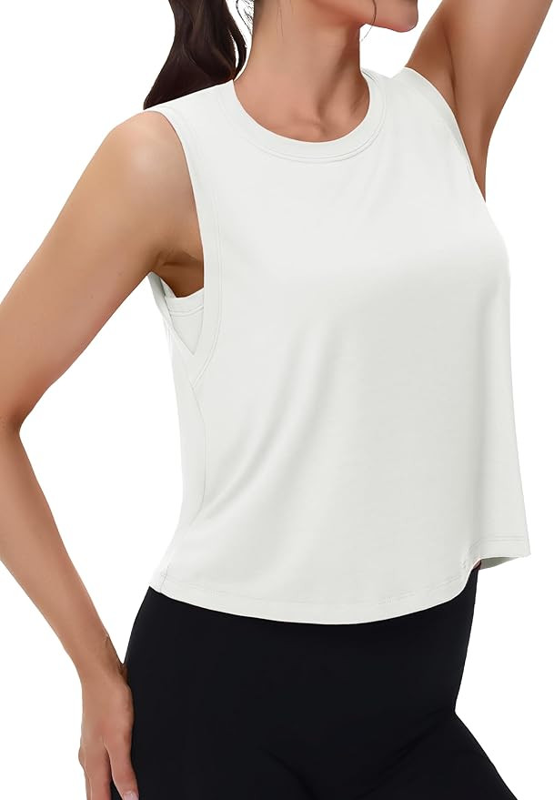 MAGCOMSEN Women's Workout Tank Tops Crop Sleeveless Athletic Moisture Wicking Loose Fit Summer Sh... | Amazon (US)