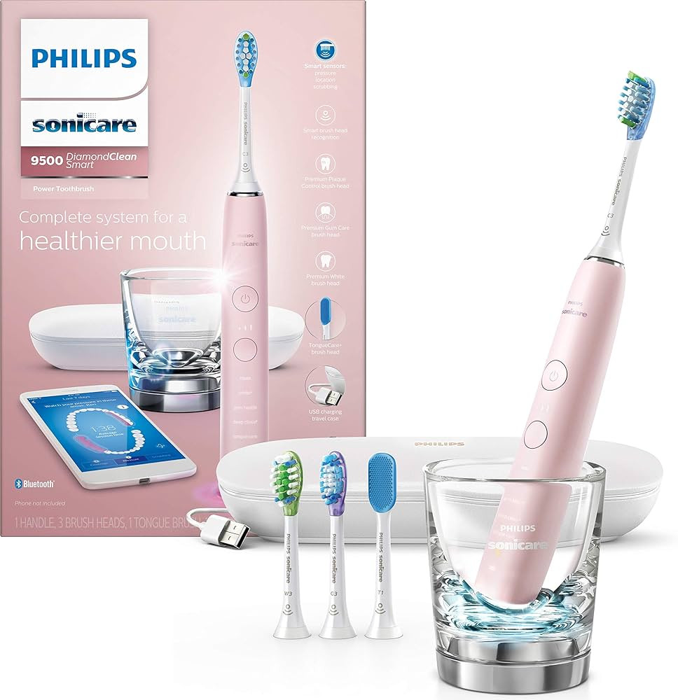 Philips Sonicare DiamondClean Smart 9500 Rechargeable Electric Power Toothbrush, Pink, HX9924/21 | Amazon (US)