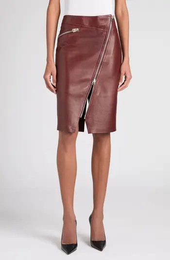 Diagonal Zip Plongé Leather Skirt | Nordstrom