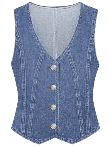Denim Vest Women V Neck Jean Vest Tops for Women Sleeveless Button Down Summer Outfit Denim Tops | Amazon (US)