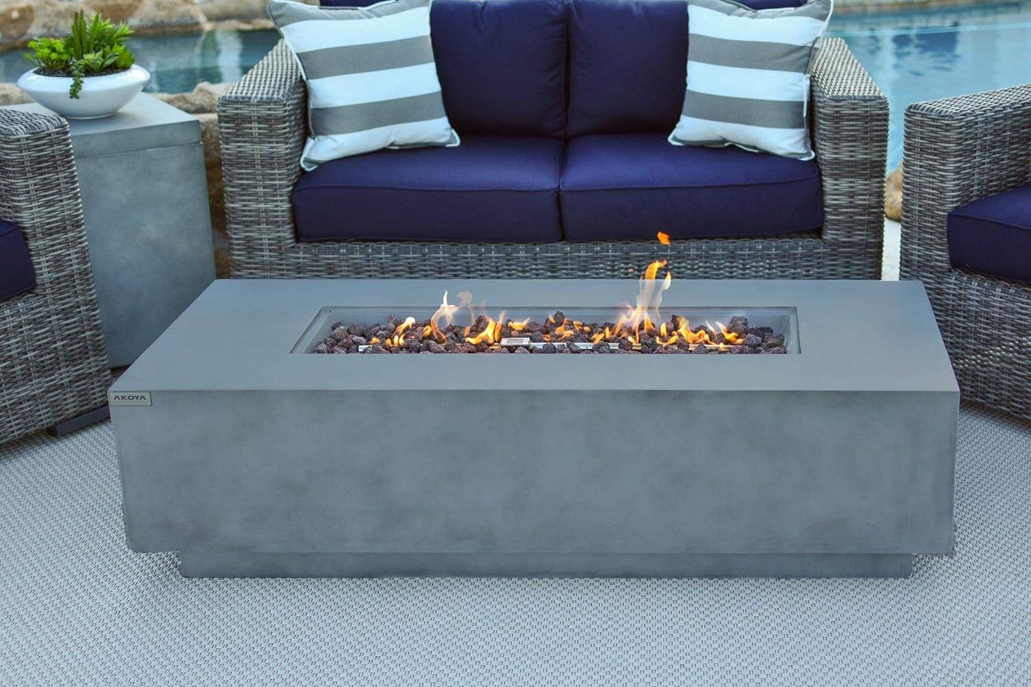 AKOYA Outdoor Essentials 56" Fiber Concrete Rectangular Outdoor Propane Gas Fire Pit Table in Gra... | Amazon (US)