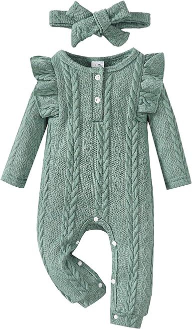 Newborn Baby Girl Clothes Romper Cotton Long Sleeve Romper Solid Infant Jumpsuit Fall Winter Baby... | Amazon (US)