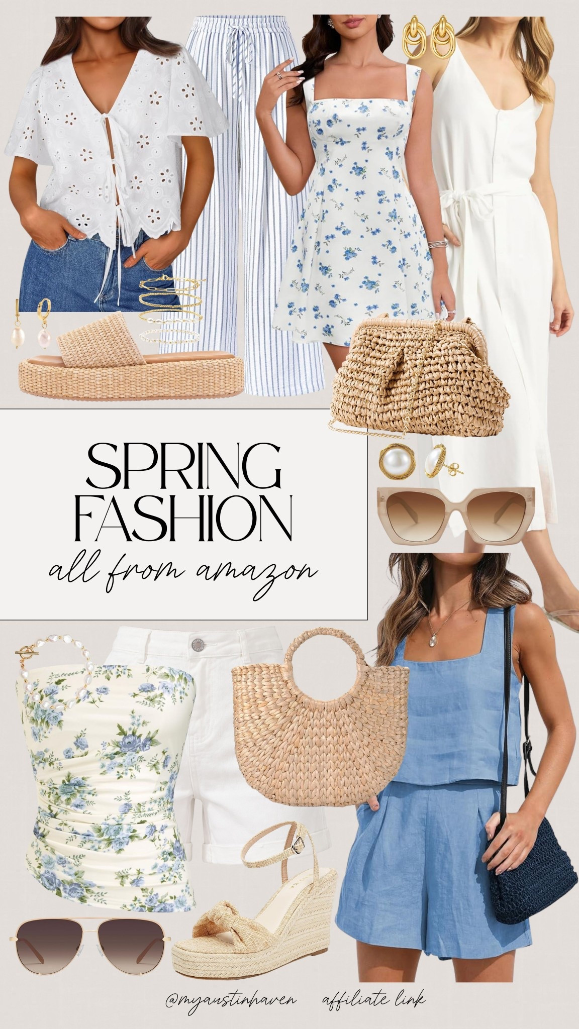 Fresh spring fashion finds all from Amazon. ☀️💙✨

Light dresses, easy linen pieces, woven bags, and neutral accessories that are perfect for warm days, spring trips, brunch and everyday outfits. Sharing affordable spring outfits that feel classic, feminine, and easy to mix and match all season.

Amazon spring outfits, spring fashion finds, affordable spring style, linen clothing, neutral outfits, woven bag, espadrille wedges, floral top, blue sundress, white midi dress, striped pants, pearl jewelry, oversized sunglasses, resort outfits, brunch outfit, coastal style, capsule wardrobe, amazon fashion, warm weather outfits, classic style. 

 #LTKspring#LTKSpringSale 

#LTKSeasonal #LTKgrwm #LTKootd
