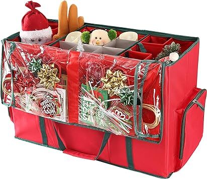 2-in-1 Christmas Ornament Storage Box & Xmas Figurine Container - Easy Access Removable Trays, Ke... | Amazon (US)