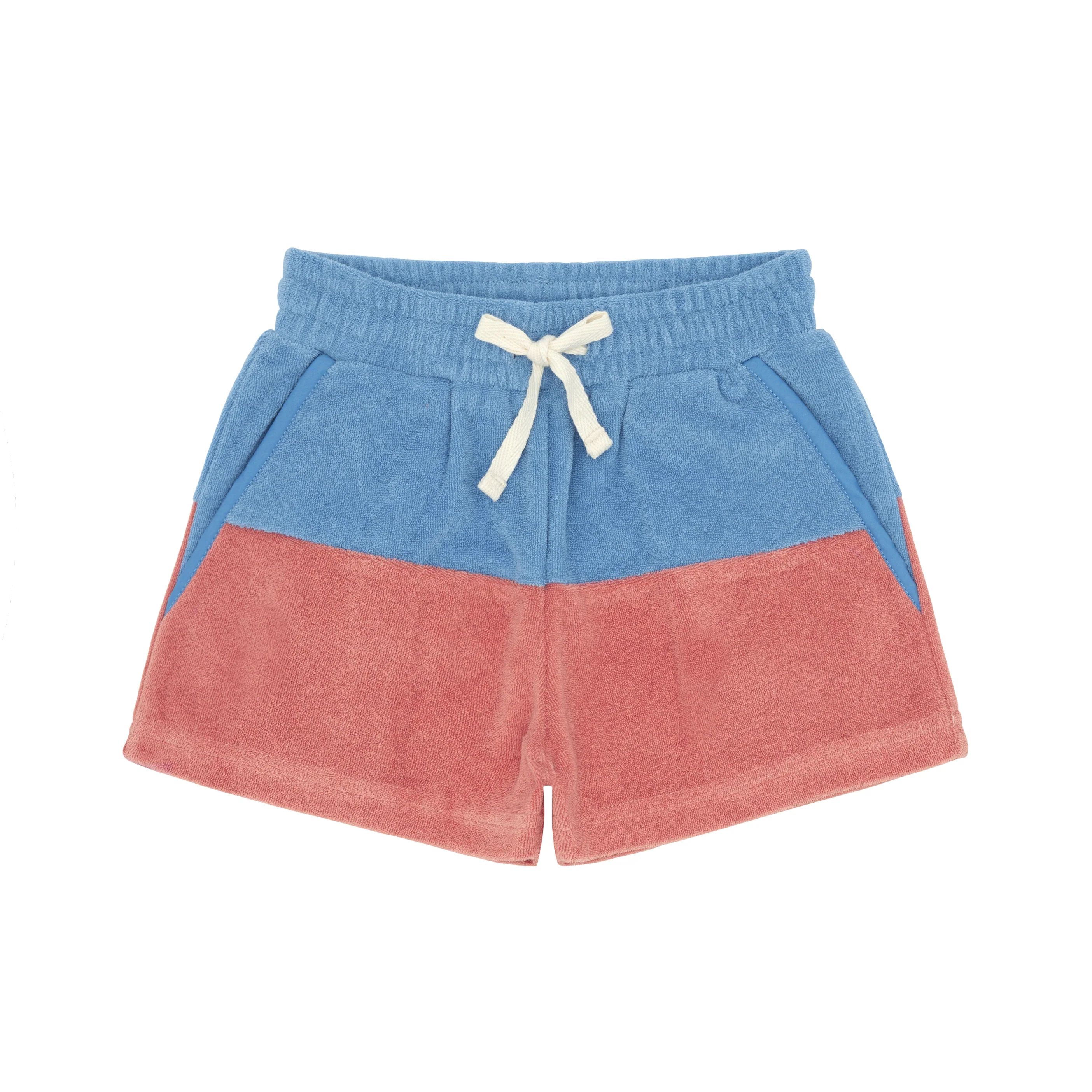 boys surfside blue and east end red colorblock french terry shorts | minnow