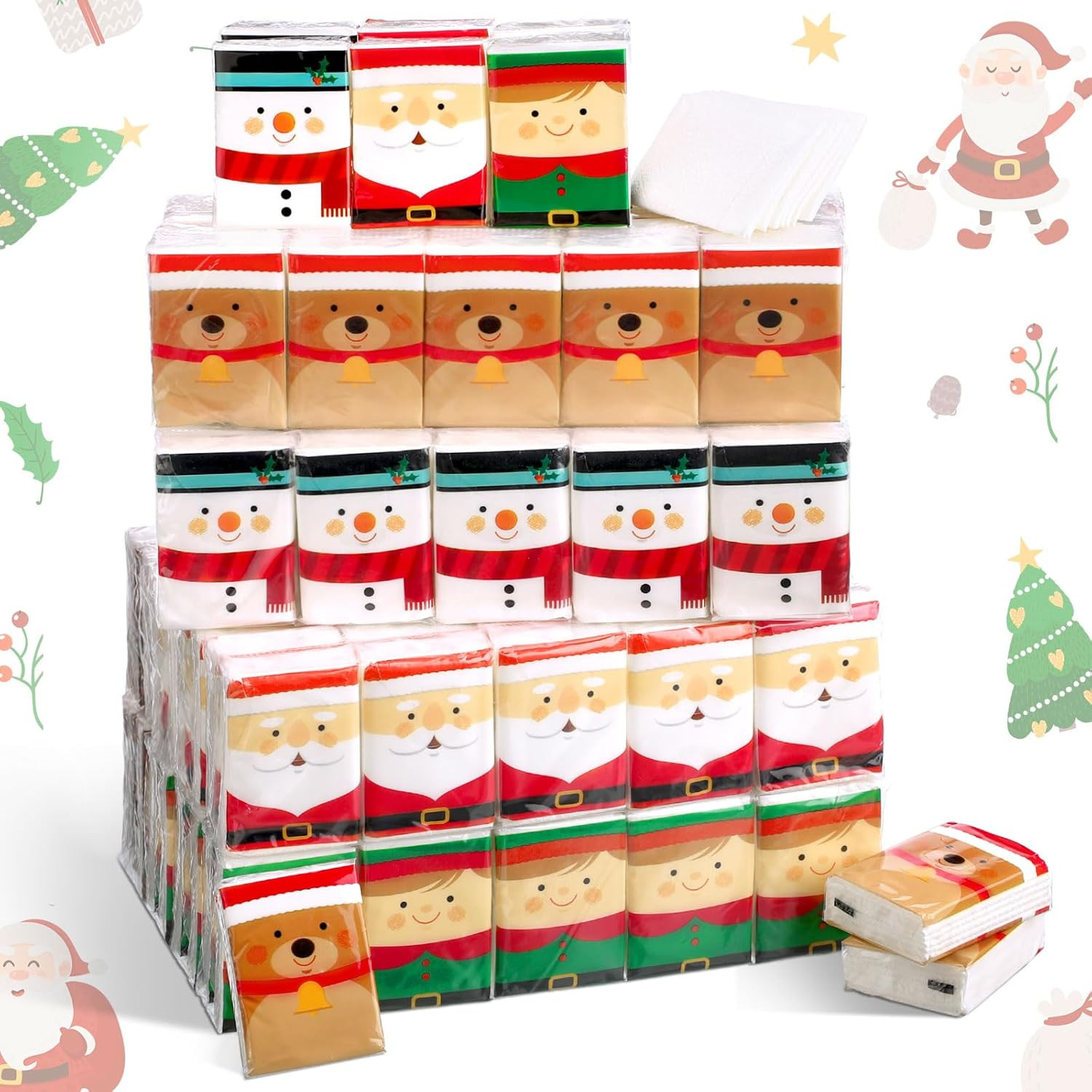 Kisston 120 Pack Christmas Pocket Tissues Bulk 3 Ply Individual Facial Tissues Travel Size Tissue... | Amazon (US)