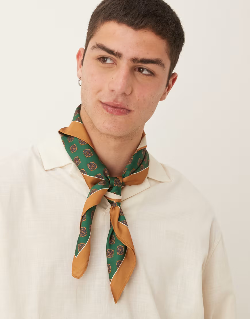 ASOS DESIGN patterned satin scarf in green | ASOS (Global)