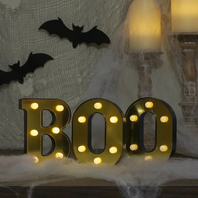 6.5" Lighted Black and Gold BOO Halloween Marquee Sign | Walmart (US)