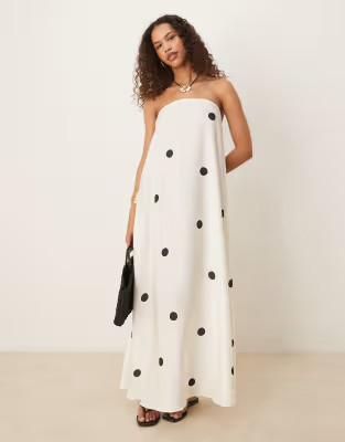 ASOS DESIGN cupro bandeau maxi dress in mono dot print | ASOS (Global)