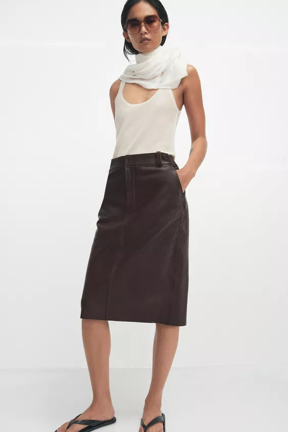 ZW COLLECTION LIMITED EDITION LEATHER MIDI SKIRT | Zara US
