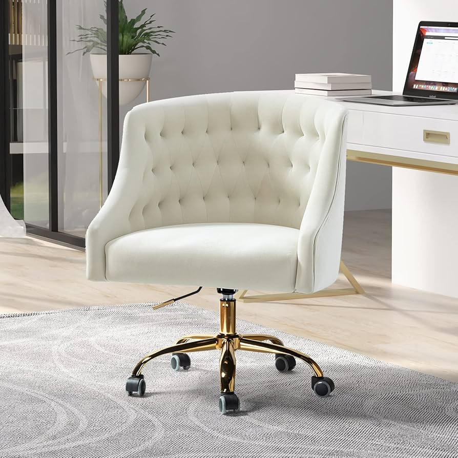 Velvet Home Office Chair with Gold Base, Comfortable Modern Cute Desk Chair, Adjustable Swivel Ta... | Amazon (US)