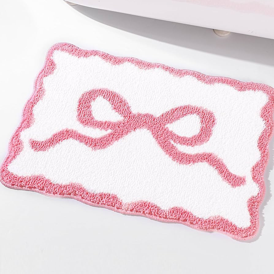 Tinideya Pink Scalloped Bow Bathroom Mat 16" x 24" Non Slip Coquette Bow Rug Cute Aesthetic Scall... | Amazon (US)