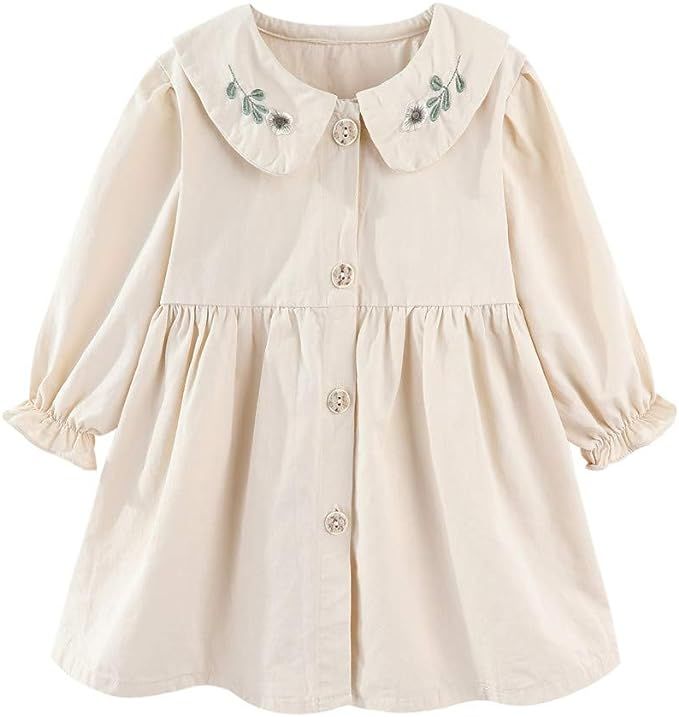 Mud Kingdom Little Girls Long Sleeve Floral Dress Peter Pan Collar Button Down | Amazon (US)