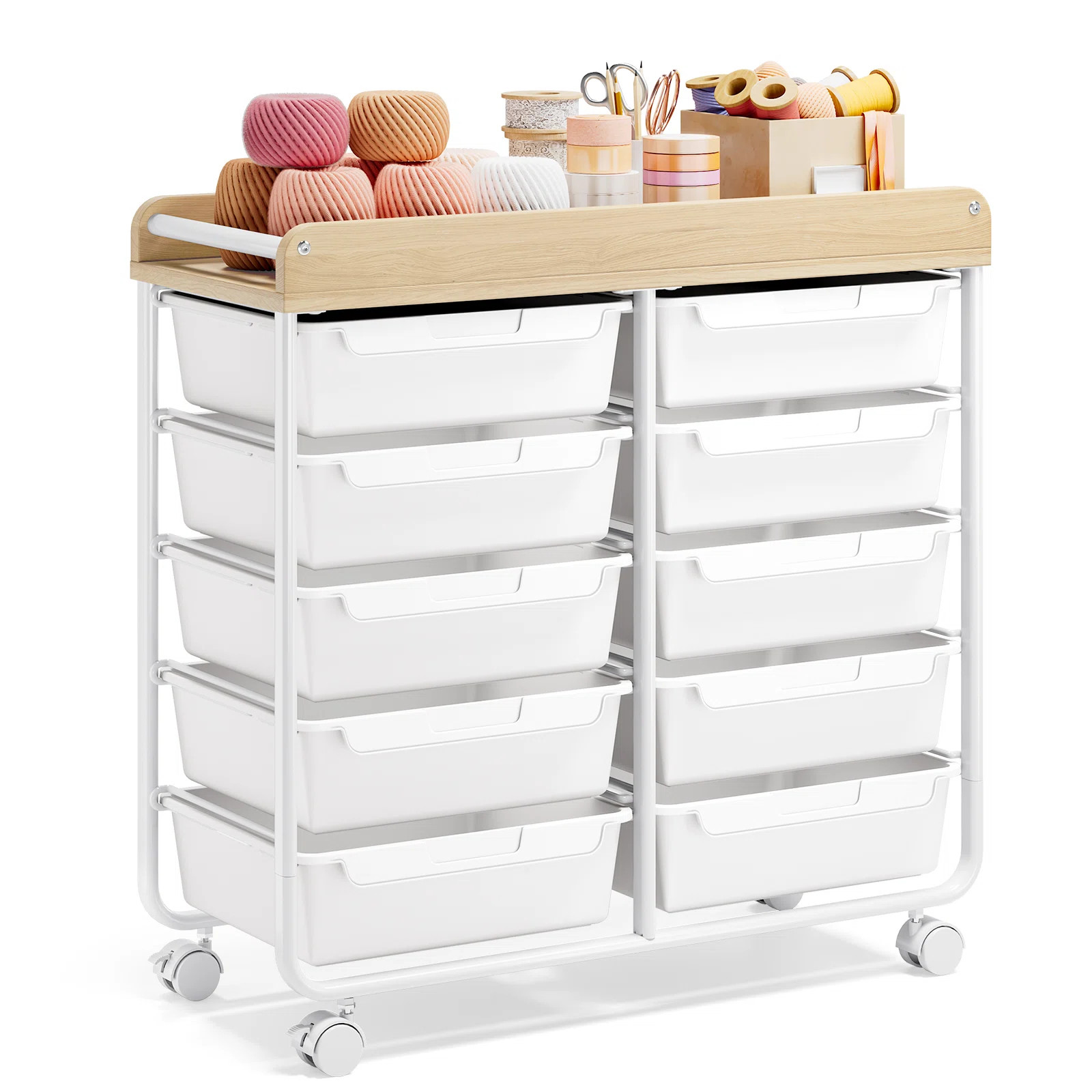 Metal Rolling Cart with Wheels，Rolling Storage Cart with 10 Large Drawers, Utility Cart with Wo... | Wayfair North America