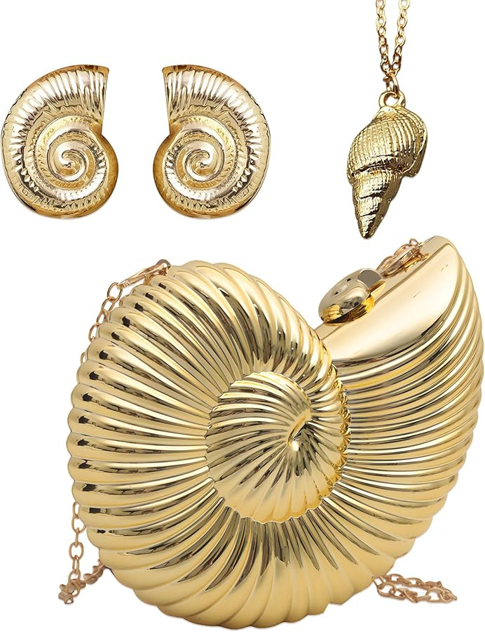 JeVenis Gold Seashell Clutch Acrylic Transparent Chain Bag Purse Summer Beach Evening Bag Shoulde... | Amazon (US)