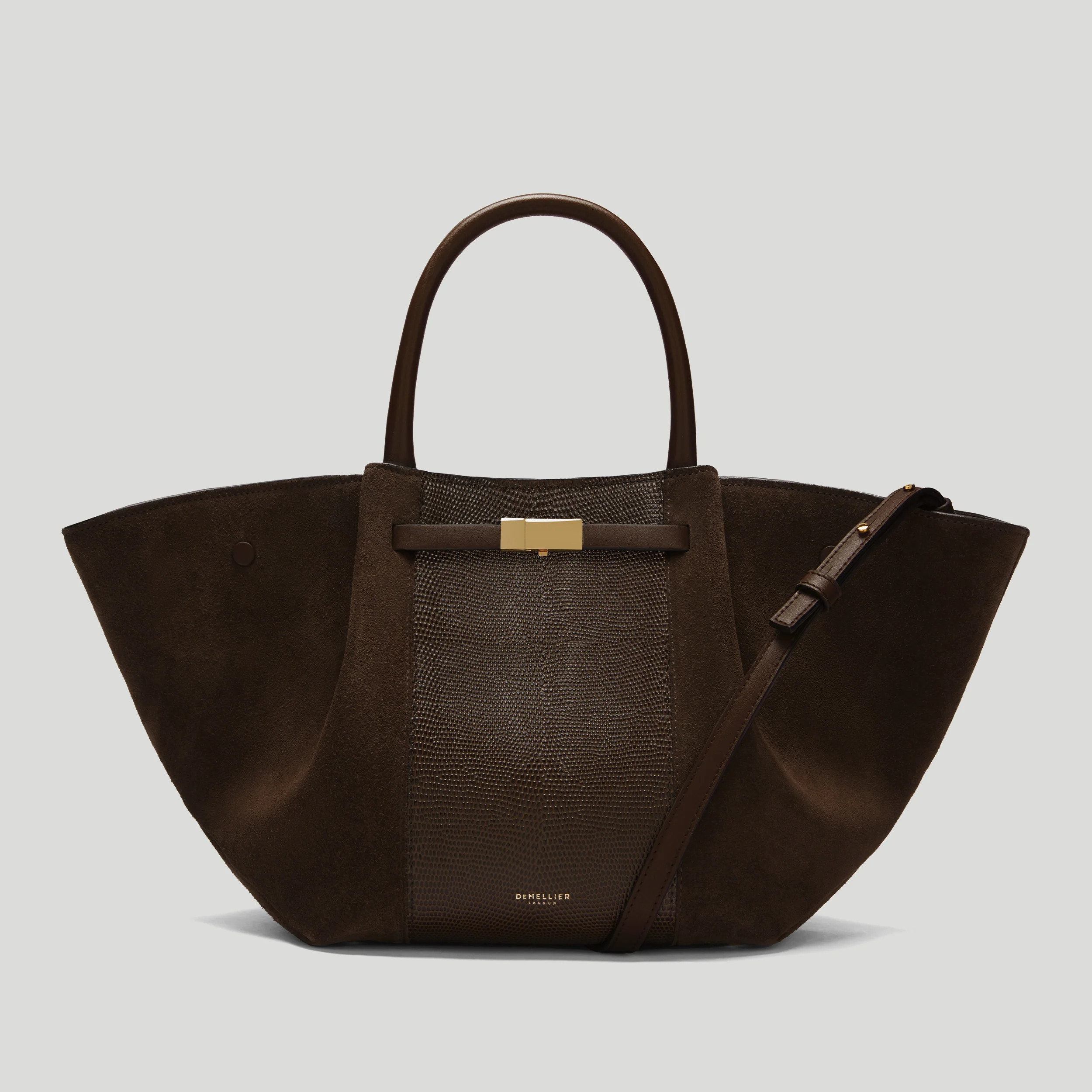 DeMellier Emelie Lindmark x The Midi New York in Mocha Suede & Mocha Lizard-Effect Leather Shoulder bag | DeMellier