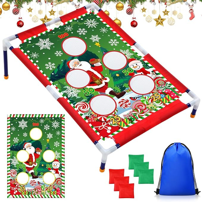 Christmas Bean Bag Toss Games with 6 Bean Bags Portable PVC Framed Santa Claus Corn Hole Game Set... | Amazon (US)