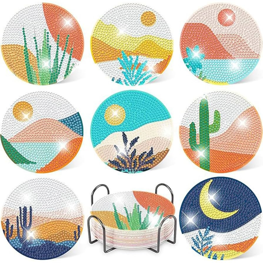 PERFECTSIGHT 8 Pcs DIY Diamond Art Painting Coasters with Holder, Cute Diamond Paint Coaster Kits... | Amazon (US)