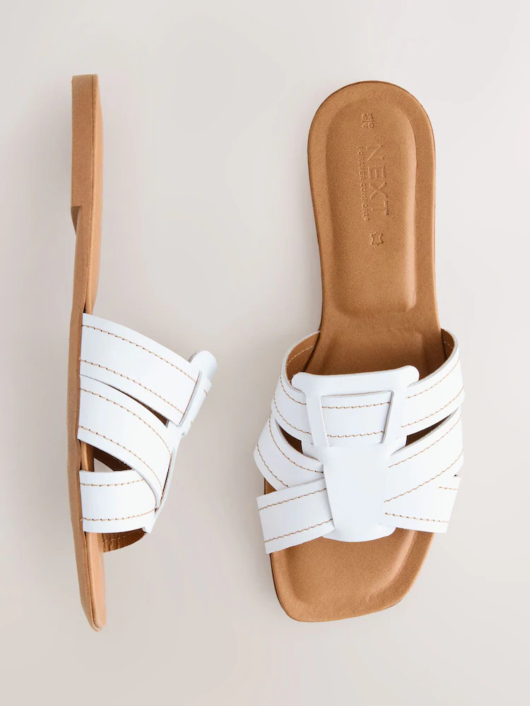 Buy White Leather Standard/Wide Fit Forever Comfort\u00ae Stitched Mule Sandals from Next United ... | Next UAE