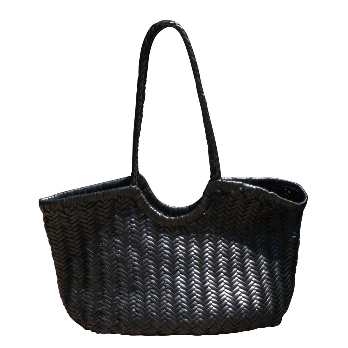 Woven Leather Handbag In Zigzag Pattern 'Vittoria' - Black | Wolf & Badger