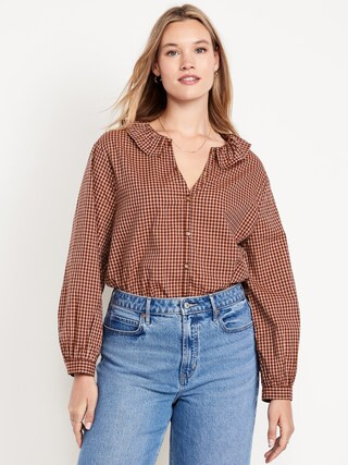 Button-Down Plaid Ruffle Shirt | Old Navy (US)
