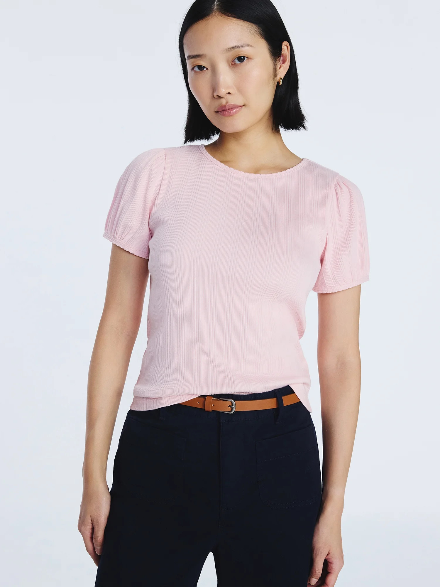 Free Assembly Women's Crewneck Top with Short Puff Sleeves, Sizes XS-XXL | Walmart (US)