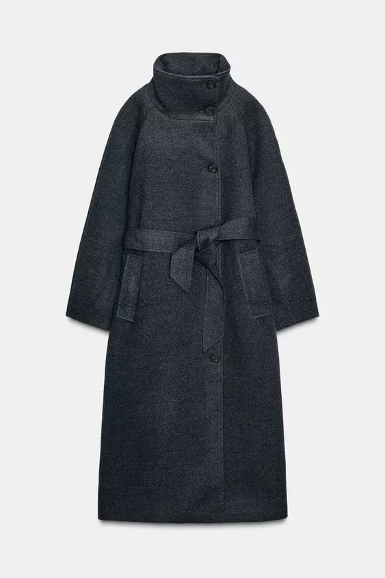 SOFT HIGH-NECK BELTED COAT | Zara US