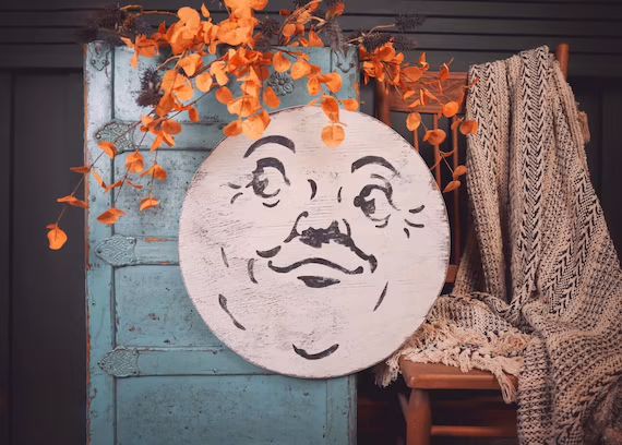Vintage Man In The Moon, Rustic Home Decor, Retro Moon, Vintage Moon, Vintage Halloween, Retro Ha... | Etsy (US)