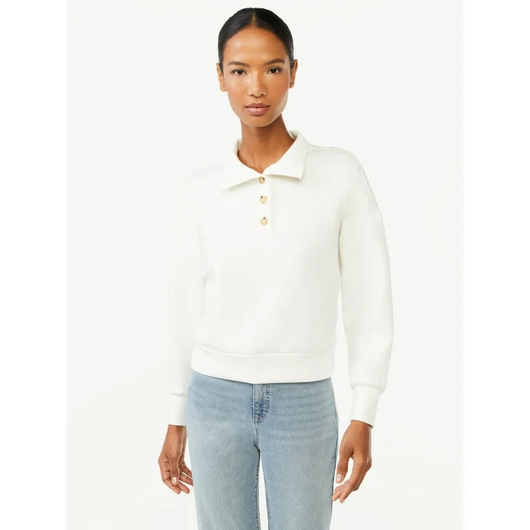 Scoop Women's Scuba Knit Button Neck Sweatshirt - Walmart.com | Walmart (US)
