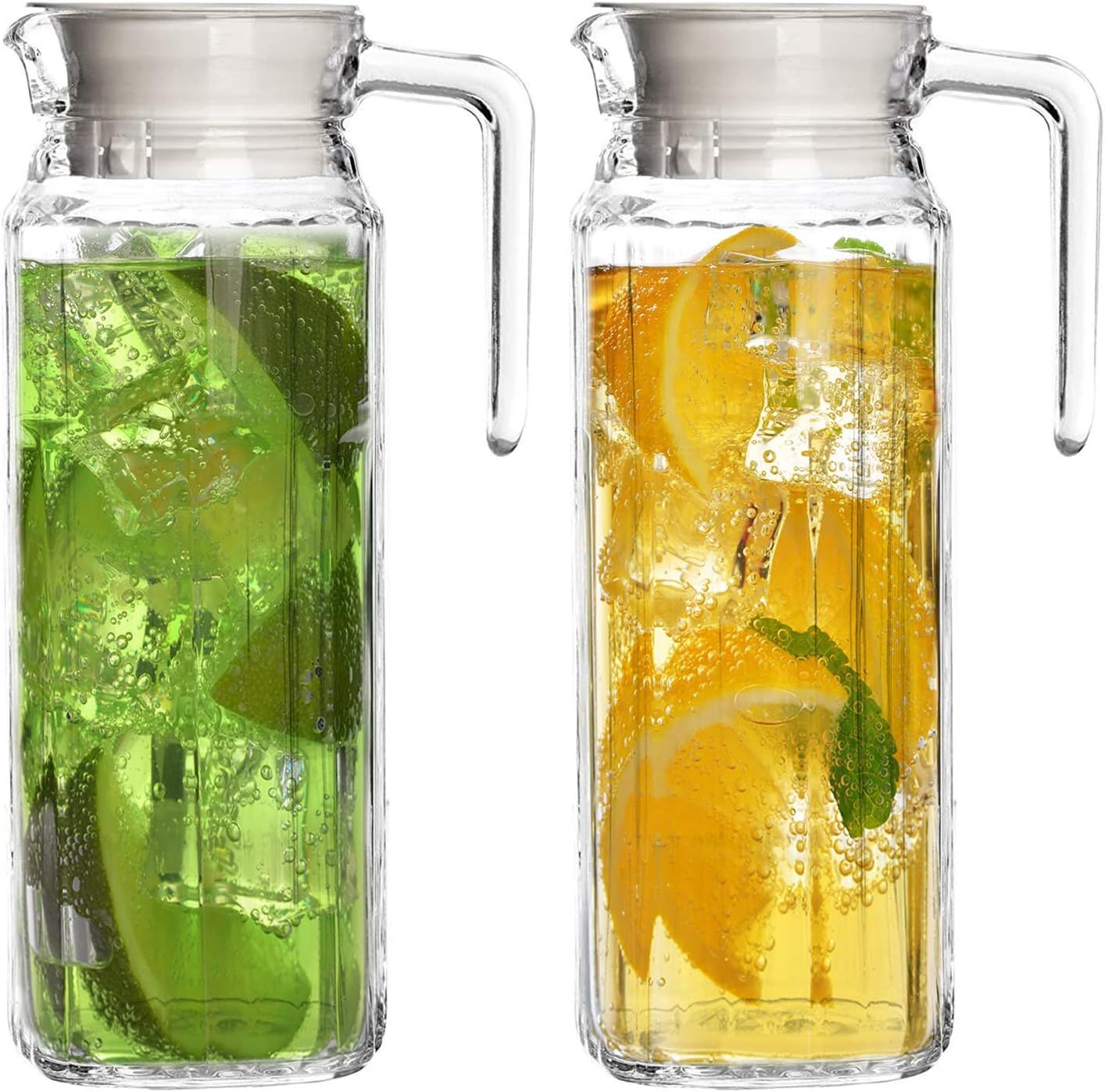 Glass Pitcher with Lid – Set of 2 34Oz Glass Water Pitcher – Cold Water Carafe For Ice Tea, L... | Amazon (US)