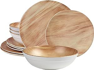 FELOVUWON Melamine Dinnerware Set - 12 pcs Indoor and Outdoor Use Melamine Plates and Bowls Sets,... | Amazon (US)
