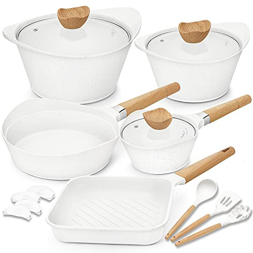 Nonstick Cookware Set 100% PFOA Free Aluminum Induction Pots and Pans Set with Cooking Utensils- 15  | Amazon (US)