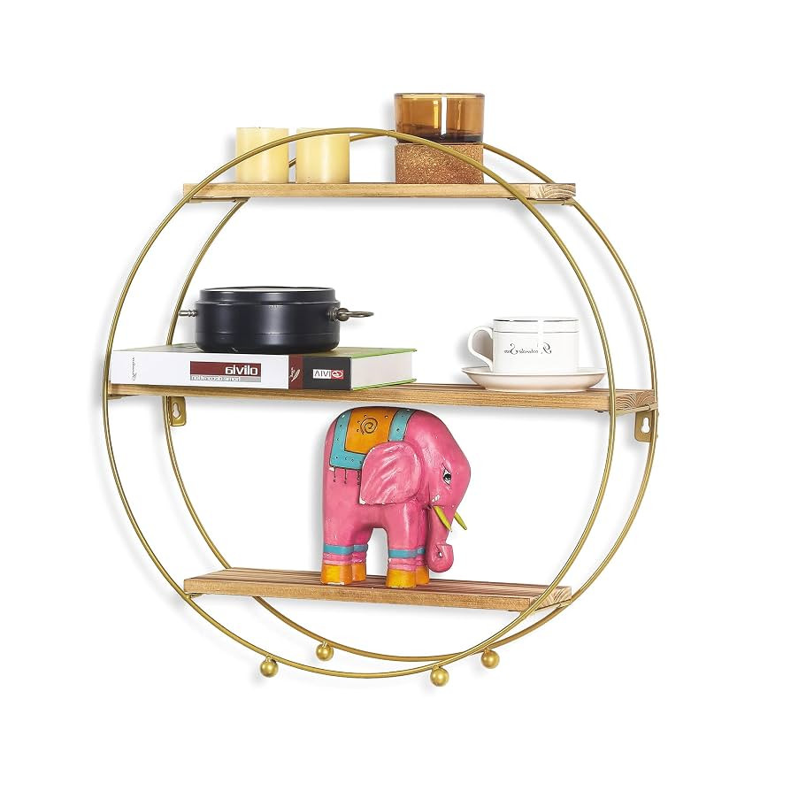 Joveco Round Wall Shelf Gold, 3 Tier Metal & Wood Circle Shelf Set, Round Shelves Wall Decor for ... | Amazon (US)