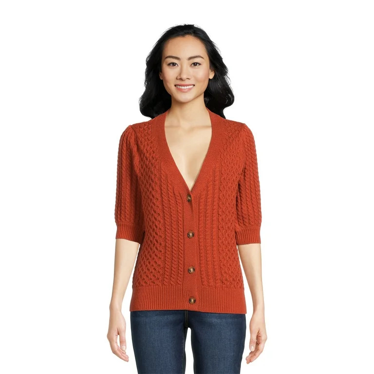 Time and Tru Women's Boyfriend Cardigan Sweater with Elbow Sleeves, Midweight, Sizes XS-XXXL | Walmart (US)