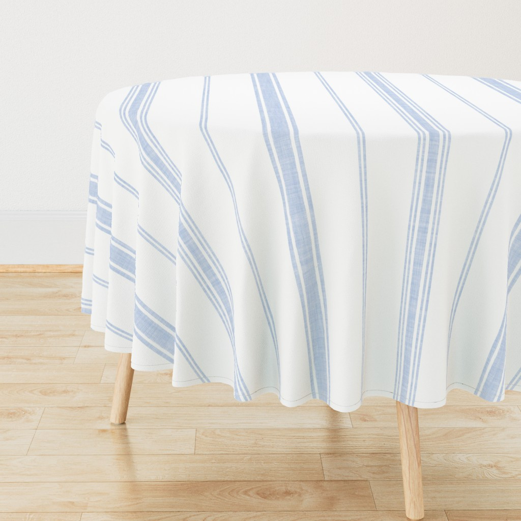 Tablecloth in Simple Grandmillennial Linen texture Stripe Muted coastal blue white basic | Spoonflower