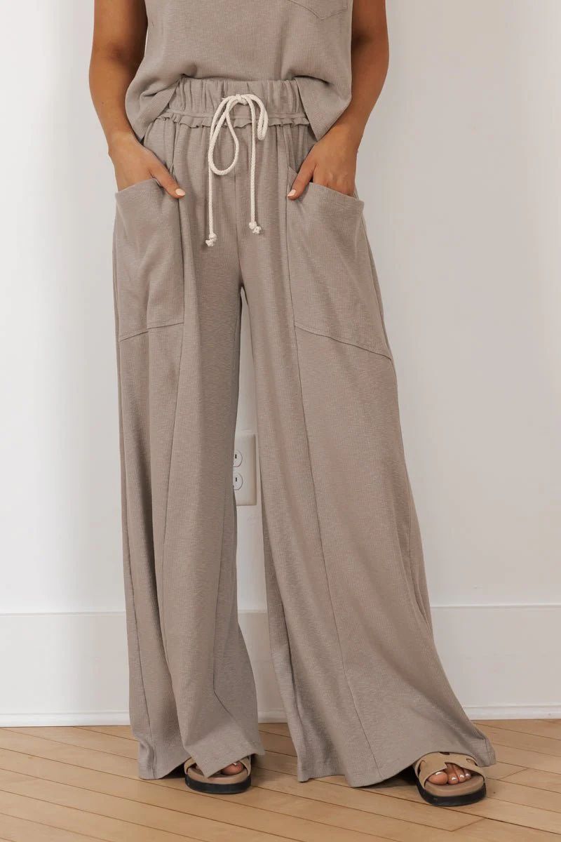 MUSE Taupe Cotton Wide Leg Trousers | Magnolia Boutique