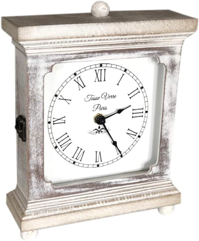 Tasse Verre Rustic Shelf Clock (Quiet) For Bedroom Table Or Desk 9"x7" Farmhouse Decor Distressed... | Amazon (US)