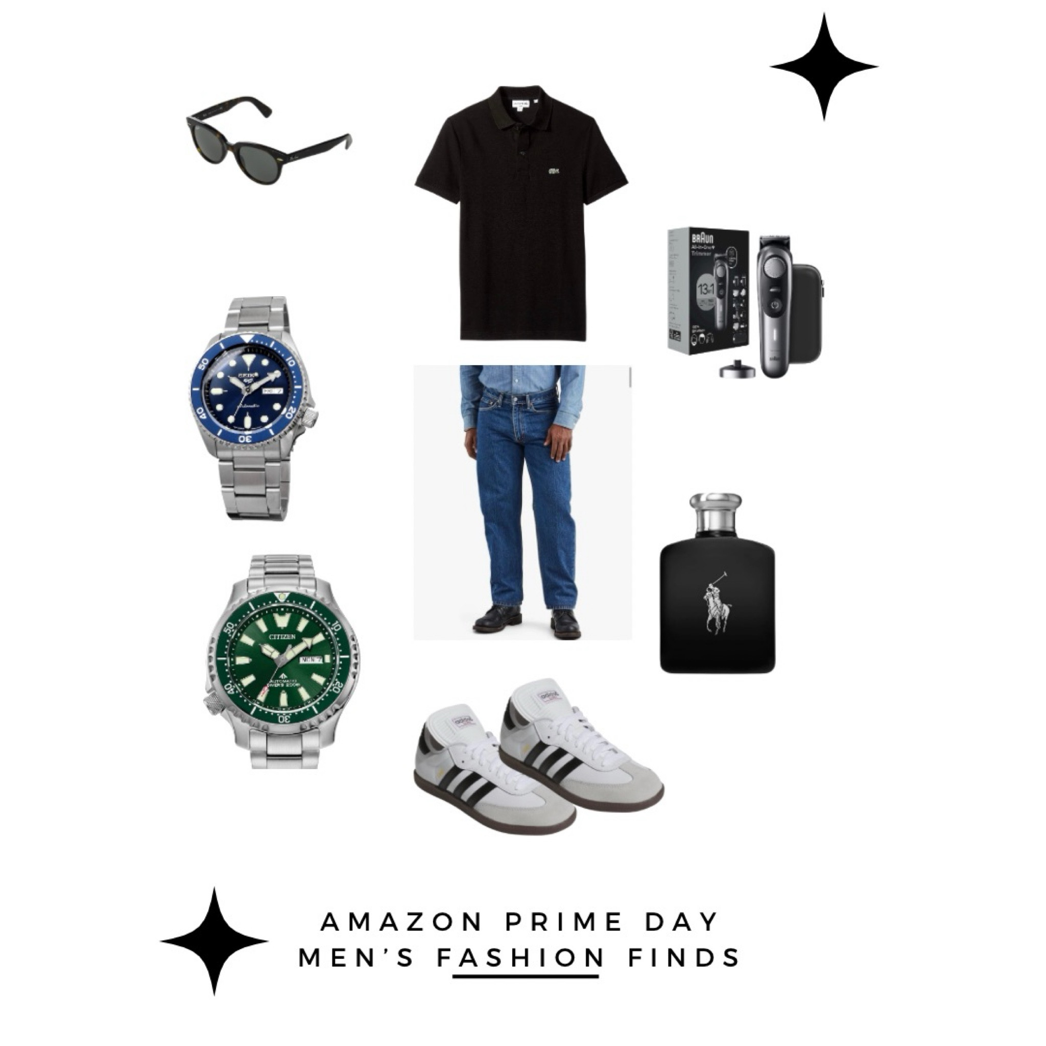 ✨ Amazon Prime Days are Here! 

Looking to elevate your style (or upgrade the wardrobe of the man in your life)? Now’s the perfect time! 🚀💼 From classic fits to stylish accessories, Amazon Prime has unbeatable deals on all your must-have men's fashion items.

👔 What should you be looking for?

- Ray Ban Shades: perfect eyewear for any ‘fit.
- the Classic Lacoste Polo, a perfect shirt to dress up or down 
- speaking of, pair it with the Levi’s 550 relaxed jean for a chill look. The jeans are comfy but not too youthful baggy. 
- you’ve got to have a nice watch and these offerings from Seiko and Citizen are budget friendly and stylish as hell. Perfect for a casual  or dressed up ‘fit…and those colors! 😍
- you need a signature smell and Polo black, with its notes of wood and citrus will get you sniffed up…literally. 
- let’s not forget, we need to ensure tops and tails are groomed. The Braun All In One has you covered…or uncovered 😳🤣
- and to finish off the fit? The classic Adidas Samba. The OG classic. 

A whole ‘fit that’s comfortable yet stylish casual wear for everyday flair
🛒 Don't miss out on these limited-time discounts! Whether you're shopping for yourself or someone special, grab these wardrobe essentials before they’re gone.

🕒 #PrimeDayDeals #MensFashion #UpgradeYourStyle #AmazonFashion #Menswear #ShopSmart



#LTKxPrimeDay #LTKOver40 #LTKMens
