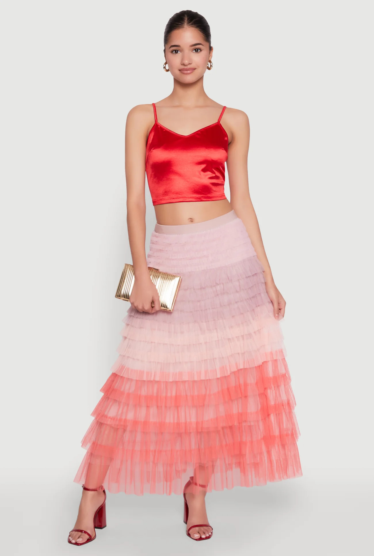 Color Blocked Tulle Tiered Skirt | Rainbow Shops